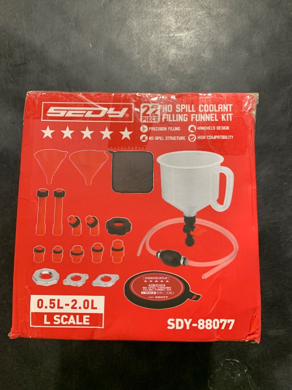 Photo 1 of 22-Piece No-Spill Coolant Filling Funnel Kit and Siphon Hose Pump, Radiator Coolant Filling Spill-Proof Funnel Kit with Adapters, Extensions, PVC Hose, Engine Oil Funnels, Towel for Universal Vehicle