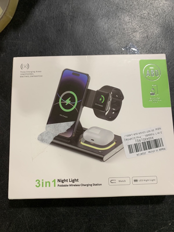 Photo 1 of 3 in 1 Foldable Charging Station for Apple Products,Wireless Charger for iPhone 17 16 15 14 13 12 Pro Max,Travel Dock Adapter&Light for iWatch Series 11 10 9 Ultra 3/2 SE 3/2,for AirPods 4 3 2 Pro 3/2