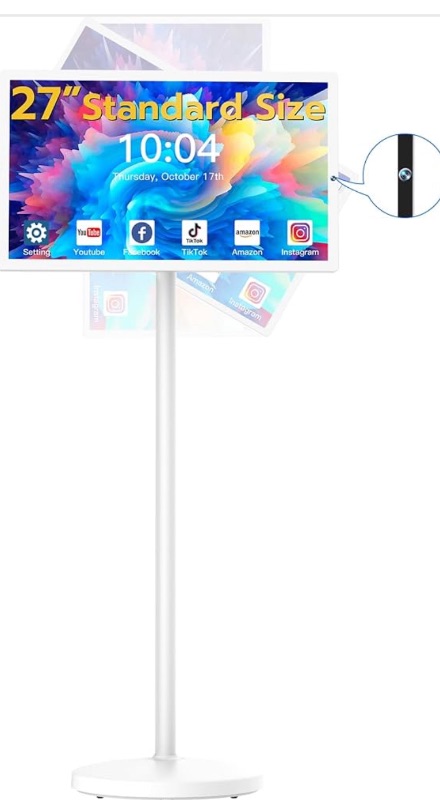 Photo 1 of Anweller 27" Portable TV Tablet, Touchscreen Portable Monitor with Stand on Wheels, 27-inch Wireless Touch Screen Smart Mobile Movable Rolling TV, 13000mAh Battery Operated, 8GB RAM + 128GB ROM