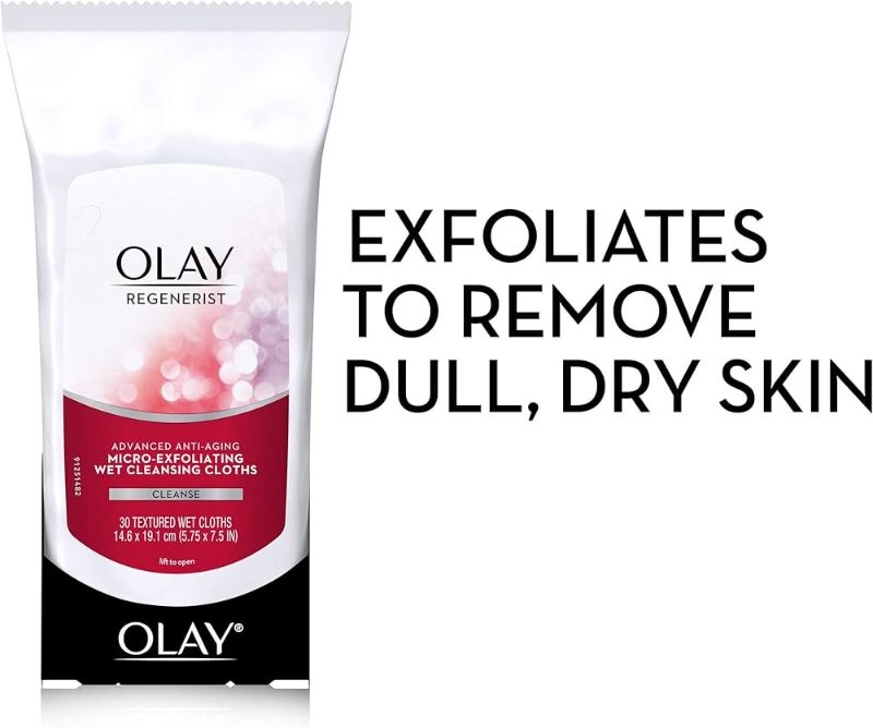Photo 1 of Olay Makeup Remover Wipes, Regenerist Micro-Exfoliating Wet Cleansing Cloths, Facial Cleanser for Women - Exfoliates, Refreshes, Smooths Texture, Travel Approved, 30 ct