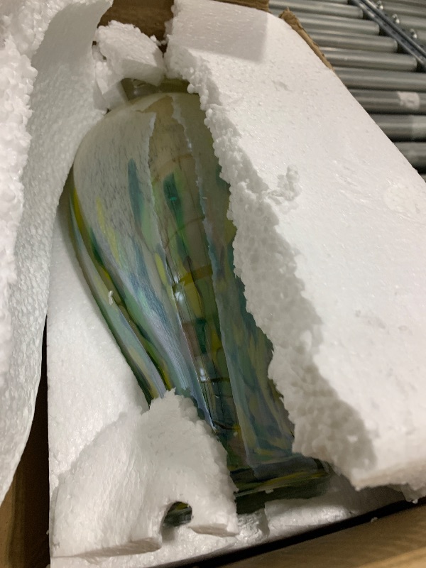 Photo 1 of oliruim 11.8" Tall Blown Green Glass Vase, Colorful Opaque Glass Vase, Unique Design Wide Mouth 