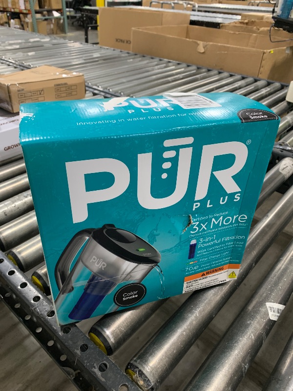 Photo 1 of PUR Plus 7-Cup Water Filter Pitcher, Cleaner, Great-Tasting Water, Dishwasher Safe, Powerful, Lead-Reducing Filtration, LockFit Cap Design, Smoke