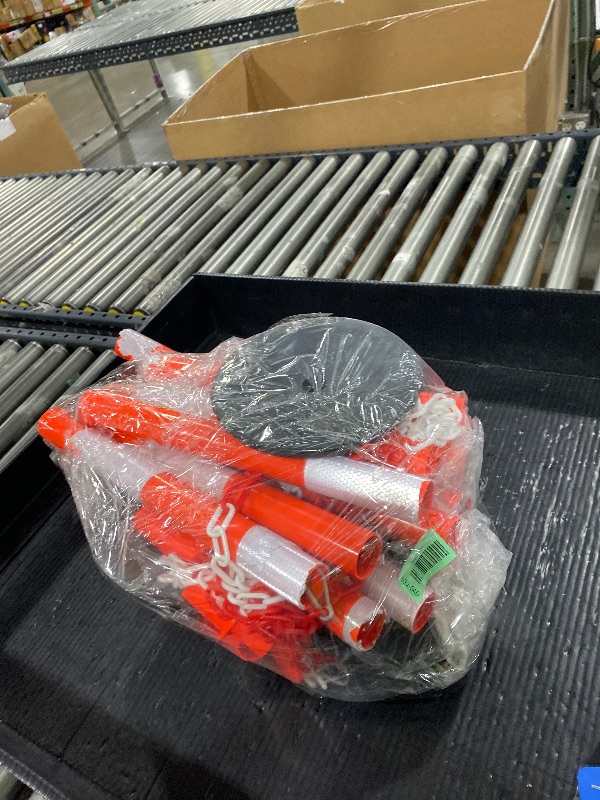 Photo 1 of HiGiant 6 Pack 34 Inches Traffic Delineator Posts with Weighted Rubber Base, Portable Orange Safety Posts Cones with Reflective Collars and 5 Ft Plastic Chains for Parking Lot, Construction Work