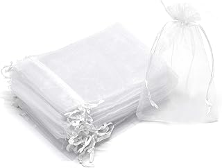 Photo 1 of 100Pcs Organza Bags , White Wedding Favor Bags with Drawstring, Small Mesh Gift Bag Jewelry Christmas Candy Pouches