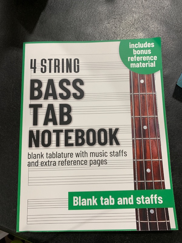 Photo 1 of Bass Guitar Tab notebook - 4 string blank tablature with music staffs and extra reference pages 8.5"x11": For beginners and professionals, students ... song writing, composition and transcriptions.