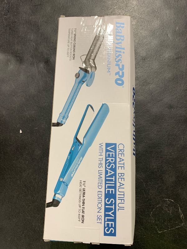 Photo 1 of BaBylissPRO Nano Titanium Ultra-Thin 1-1/2-Inch Flat Iron Hair Straightener and 1-1/4-Inch Spring Curling Iron Set, 5-Inch Extended Plates for Faster Straightening, for All Hair Types