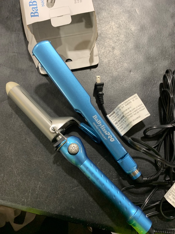 Photo 1 of BaBylissPRO Nano Titanium Ultra-Thin 1-1/2-Inch Flat Iron Hair Straightener and 1-1/4-Inch Spring Curling Iron Set, 5-Inch Extended Plates for Faster Straightening, for All Hair Types