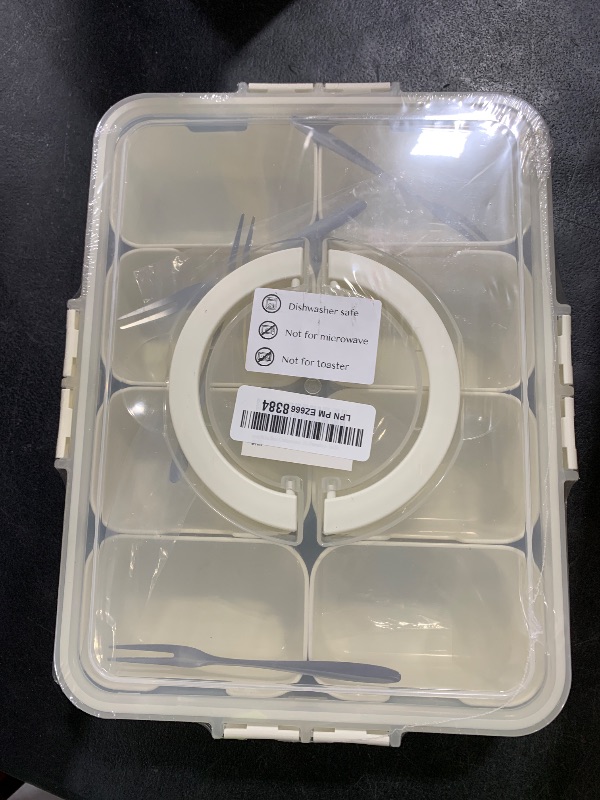 Photo 1 of Dunruz Snackle Box Container,Portable Snack Box 8 Compartment Divided Serving Tray with Lid,Clear Storage Organizer for Fruit Candy Nuts Veggie-Perfect for Road Travel Party (1 Pack-Dishwasher Safe)