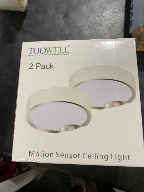 Photo 1 of TOOWELL Motion Sensor Ceiling Light Battery Operated Indoor LED Ceiling Lights for Closet Hallway Pantry Laundry Stairs Garage Bathroom Shower Porch Shed Wall 400LM Motion Activated Light - 2 Pack