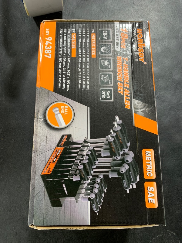 Photo 1 of HORUSDY 18-Piece T-Handle allen wrench set, Inch/Metric Long Arm Ball End Hex Key Wrench Set, MM(1.5mm-10mm) SAE(1/16"-3/8")