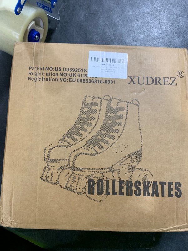 Photo 1 of XUDREZ Cowhide Roller Skates for Women and Men High-Top Shoes Double-Row Design,Adjustable Classic Premium Roller Skates (Blue,7.5)