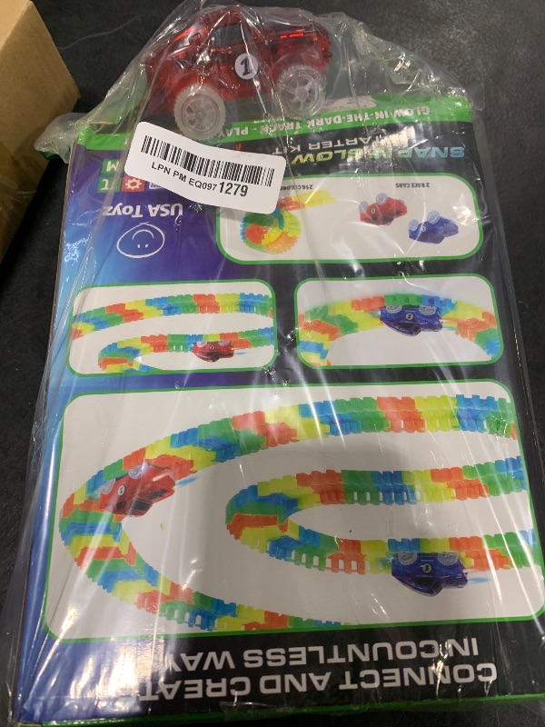 Photo 1 of USA Toyz Glow Tracks Starter Kit Race Tracks and 2 LED Toy Cars - 216pk Glow in The Dark Bendable Flexible Rainbow Race Track Set with 2 Light Up Car Toys, STEM Building Toys for Boys and Girls