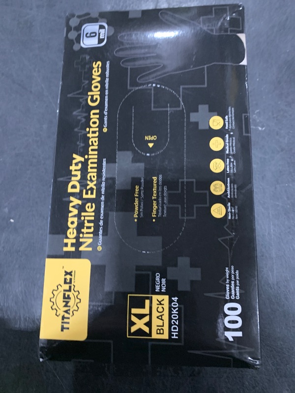 Photo 1 of TitanFlex Disposable Nitrile Exam Gloves, 6-mil, Black, XL 100-ct Box, Heavy Duty, for Cooking, Mechanics, Latex Free, Food Safe Rubber for Food Prep