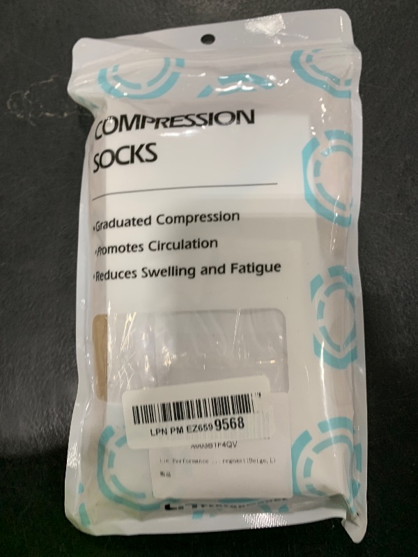 Photo 1 of Lin Performance 15-20 mmHg Medical Compression Stockings for Women and Men Thigh High Dot-Top Open Toe Socks for Varicose Vein Swollen legs Travel Flight Pregnant(Beige,L)