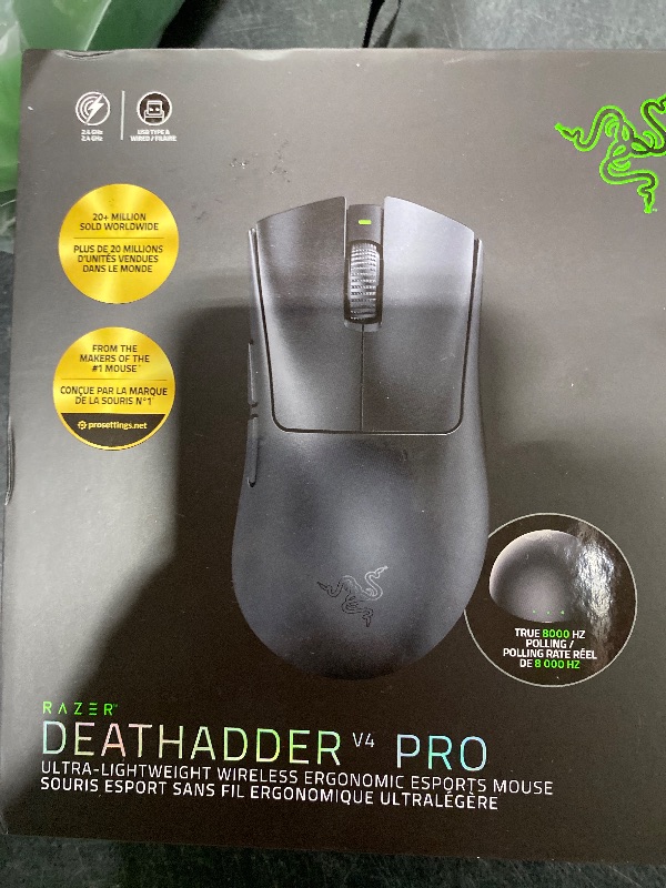 Photo 1 of Razer DeathAdder V4 Pro Wireless Gaming Mouse: 56g Lightweight - HyperSpeed Wireless Gen-2 - Optical Scroll Wheel - Optical Switches Gen-4 - Focus Pro 45K Sensor Gen-2 - Up to 150 Hr Battery - Black