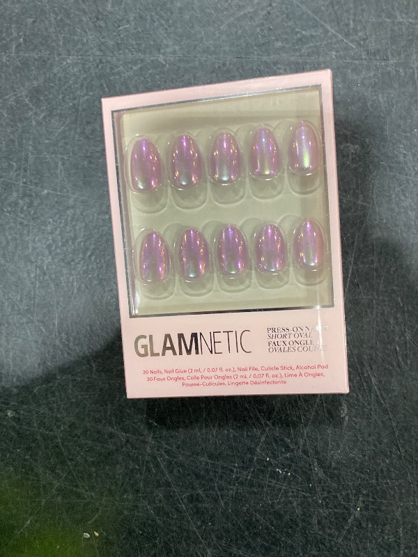 Photo 1 of Glamnetic Press On Nails - Oyster | Short Oval Cat Eye Fake Nails with a Velvet Pearlescent Finish, Salon Quality Summer Nails | 15 Sizes - 30 Nail Kit with Glue