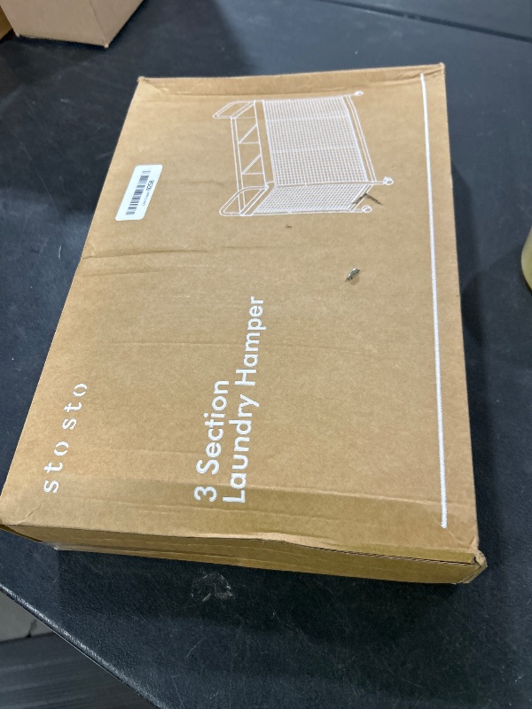 Photo 1 of ITEM IS MISSING PARTS, UNSURE WHAT PARTS ARE MISSING --------------------------------------------------------STO STO Laundry Hamper 3 Section, 120L Rolling Laundry Sorter Cart with Removable and Washable Liner Bag, Rolling Clothes Hamper with Metal Handle