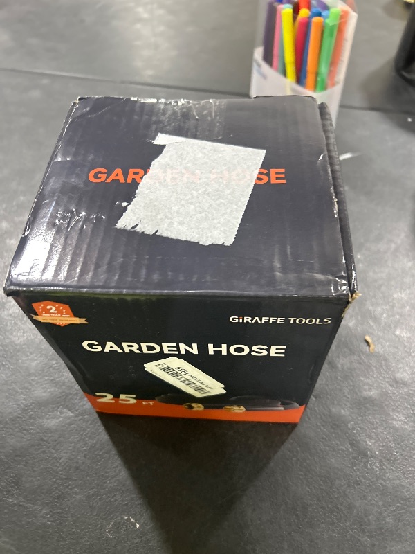 Photo 1 of Giraffe Tools Garden Hose 25FT Lightweight Lay Flat Water Hose Kink Free Flexible Hose with 9 Spray Function Nozzle, Black