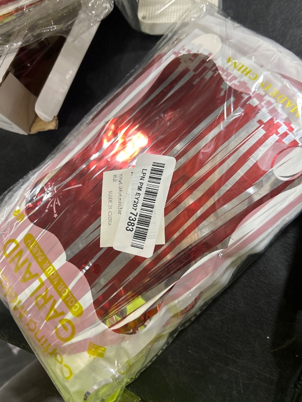 Photo 1 of 10 Pack 10 Feet Foil Fringe Garland Metallic Tinsel Streamers Banner Wall Hanging Backdrop for Parade Floats, Circus Welcome Carnival Birthday Party Decorations(Silver Red)