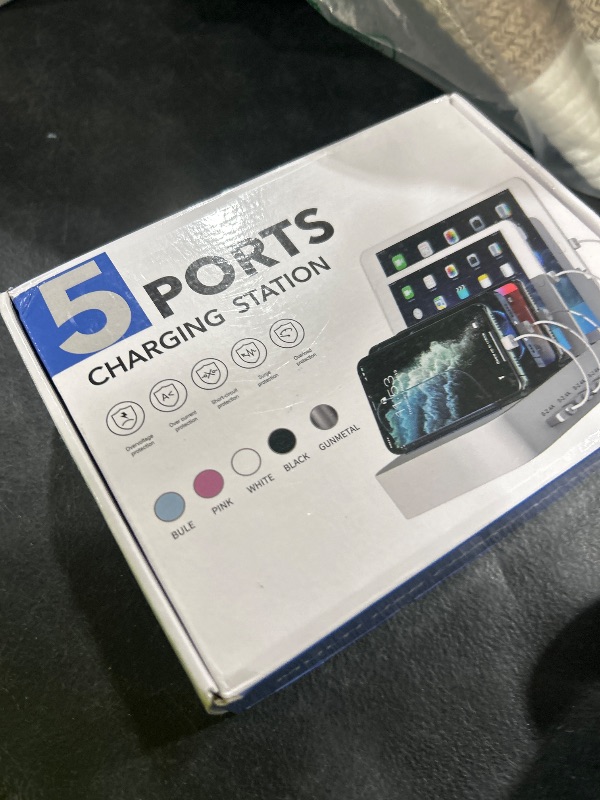 Photo 1 of MSTJRY Charging Station for Multiple Devices : 5 Port Multi USB-A Charger Stations Multi-Device Organizer Charging Dock Designed for iPhone iPad Cell Phone Tablets (7 Short Cables Included), Silver
