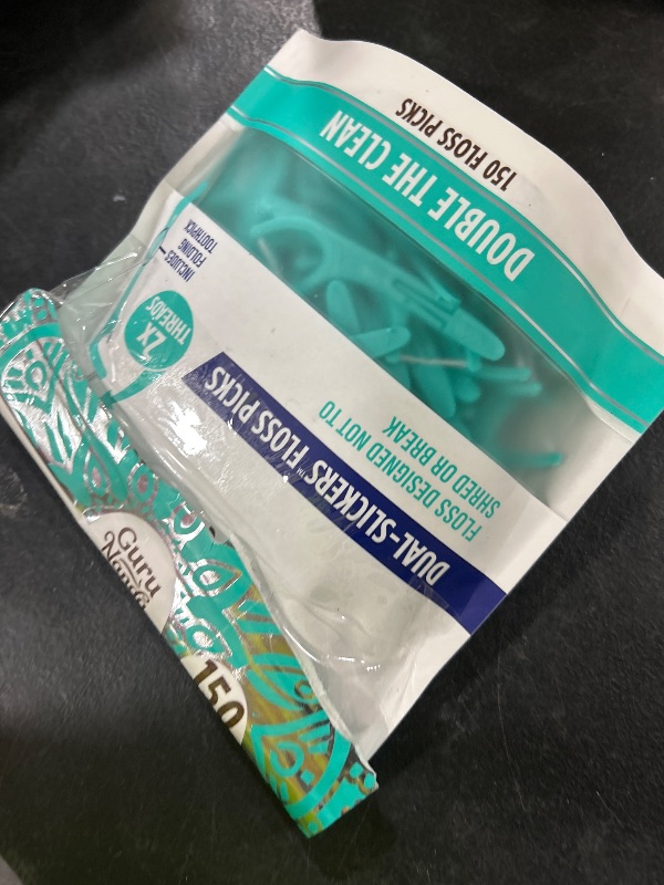 Photo 1 of GuruNanda Dual Slickers Floss Picks - Double Threaded Dyneema Dental Floss with Foldable Toothpick for Effective Plaque Removal - Unflavored- 150 Ct
