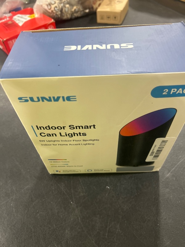 Photo 1 of SUNVIE 2 Pack Smart Floor Can Light 5W RGBW Color Changing Uplighting Indoor Uplights 2700K-6500K Up Lights Indoor Floor Spotlight for Plant Corner Wall Artwork, APP Control Alexa & Google Home, Black
