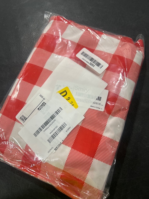 Photo 1 of Smiry Picnic Table Cover with Bench Covers, Waterproof Elastic Fitted Tablecloths for 6 Foot Rectangle Tables, Washable Buffalo Plaid Tablecloth for Camping, Outdoor (Red & White, 30"x72")