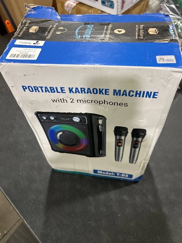 Photo 1 of VOSOCO Karaoke Machine, Portable Bluetooth Karaoke Speaker with 2 Wireless Microphones, PA System for Adults Kids with LED Lights, Supports FM/AUX/USB/TF for Home Party