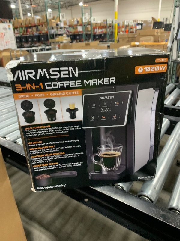 Photo 1 of AIRMSEN Grind & Brew Coffee Maker with Grinder - Single Serve Machine Compatible with K-Cup Pods & Ground, 1000W Fast 6-14oz Brewer, Descaling Alert, Touchscreen & 50oz Removable Tank (Large)