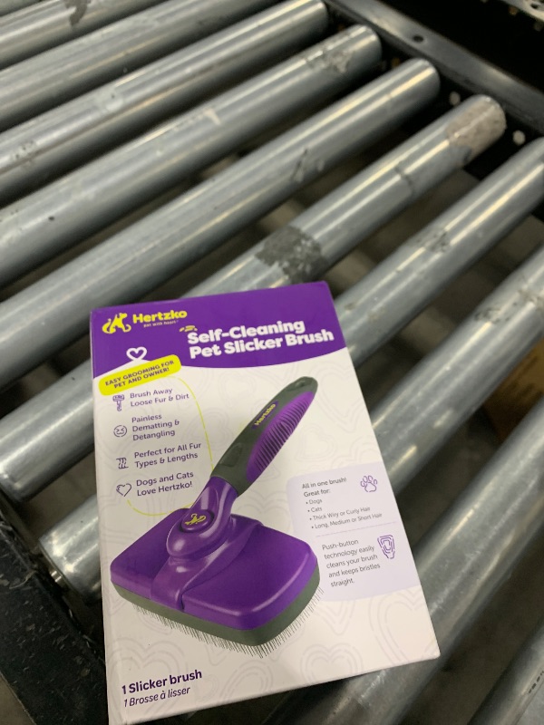 Photo 1 of Hertzko Self Cleaning Slicker Brush for Dogs and Cats - Pet Hair Brush for Shedding Long and Short Hair - Easy Clean Retractable Bristles - Cat and Dog Grooming Tool - Purple