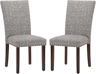 Photo 1 of COLAMY Upholstered Parsons Dining Chairs Set of 2, Fabric Dining Room Kitchen Side Chair with Nailhead Trim and Wood Legs - Beige