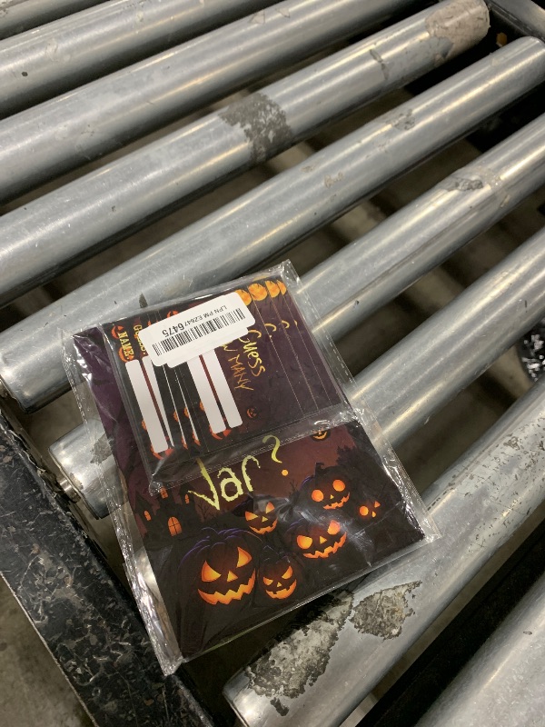 Photo 1 of Puouoonyi Halloween Guess How Many Candy Party Game Cards, Halloween Party Game Supplies, Candy Jar Guessing Games, 1 Standing Sign + 50 Guessing Cards