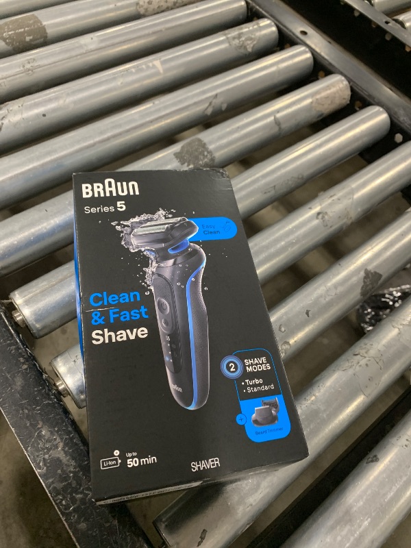 Photo 1 of Braun Electric Shaver for Men, Series 5 5120s, Wet & Dry Shave, Turbo Shaving Mode, Foil Shaver, Engineered in Germany, with Beard Trimmer & Attachments, Blue