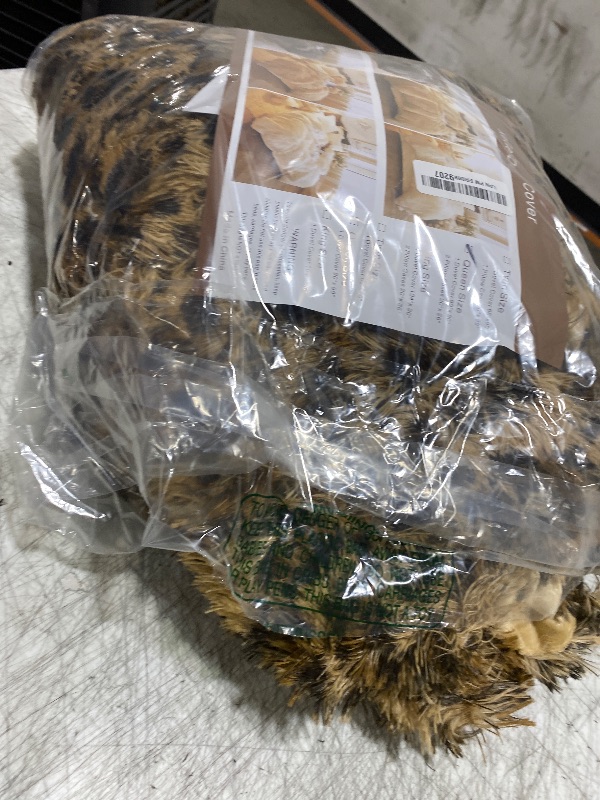 Photo 1 of XeGe Cheetah Print Fluffy Faux Fur Duvet Cover Set, 3 Pieces Soft Plush Shaggy Fuzzy Bedding Set(1 Faux Fur Leopard Print Comforter Cover + 2 Furry Pillowcases), Zipper Closure(Queen, Brown)