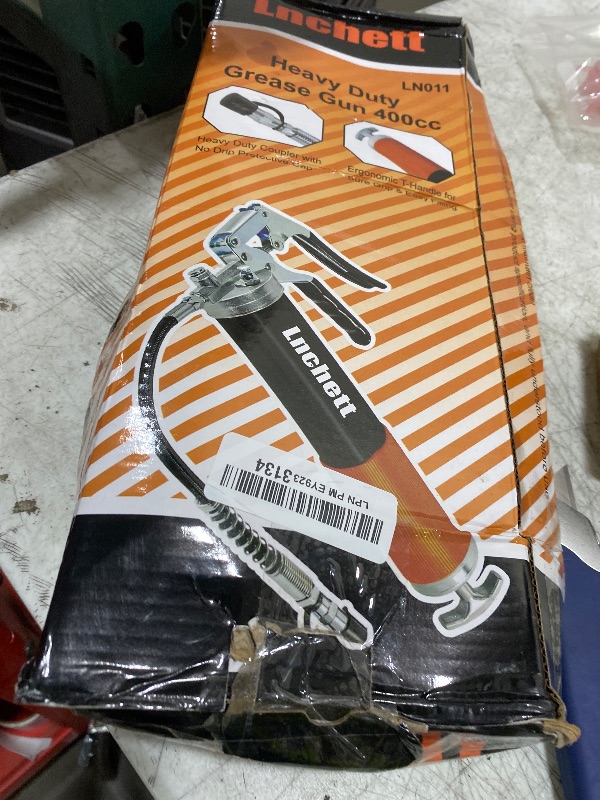 Photo 1 of Lnchett Grease Gun with Quick Release Coupler, 9000 PSI Professional Heavy Duty 14 oz Pistol Grip Grease Gun with 18 Inch Spring Flex Hose, 1 Extension Rigid Pipe and1 Sharp Nozzle Included