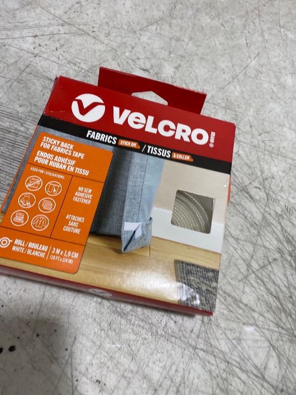 Photo 1 of VELCRO Brand Sticky Back for Fabrics, 10 Ft Bulk Roll No Sew Tape with Adhesive, Cut Strips to Length Permanent Bond to Clothing for Hemming Replace Zippers and Snaps, White