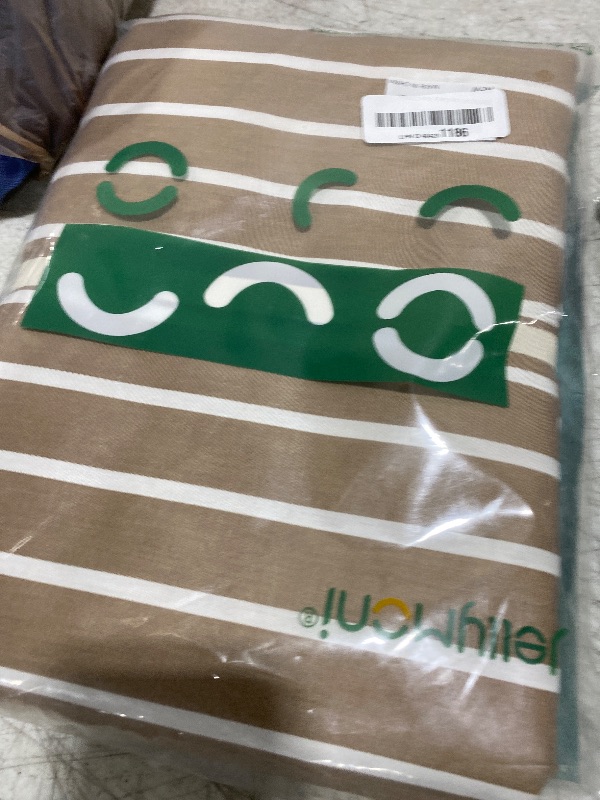 Photo 1 of JELLYMONI Twin Duvet Cover Set, Cotton Duvet Cover 2 Pieces with Zipper Closure, 1 Duvet Cover and 1 Pillowcase(Khaki with White Striped)