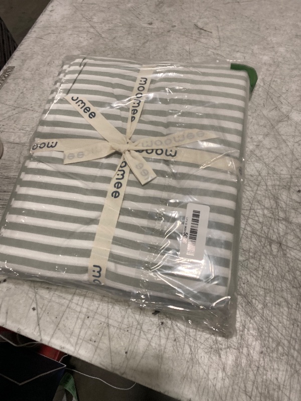 Photo 1 of MooMee Striped Duvet Cover Set 100% Washed Cotton Linen Like Textured Breathable Durable Soft Comfy (Sage Green White Classic Stripes, Queen 90"x90")