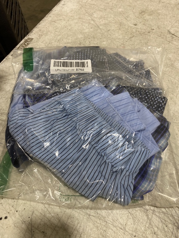Photo 1 of Amazon Essentials Men's Woven Cotton Boxer Short Underwear (Available in Big &Tall), Pack of 5, Black/Blue Stripe/Dark Blue Plaid/Navy/Sky Blue, XX-Small