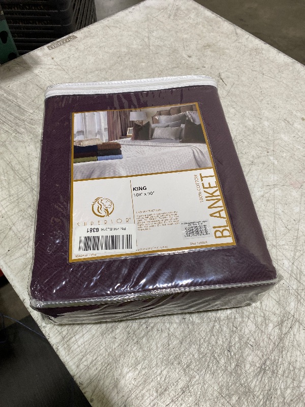 Photo 1 of Superior Basketweave Cotton Blanket, Basket Weave Design, Soft, Comfy Cover for Bed, Bedding, Bedroom, Couch Throw, Lounging, Modern Boho Medium Weighted Blankets, King, Plum