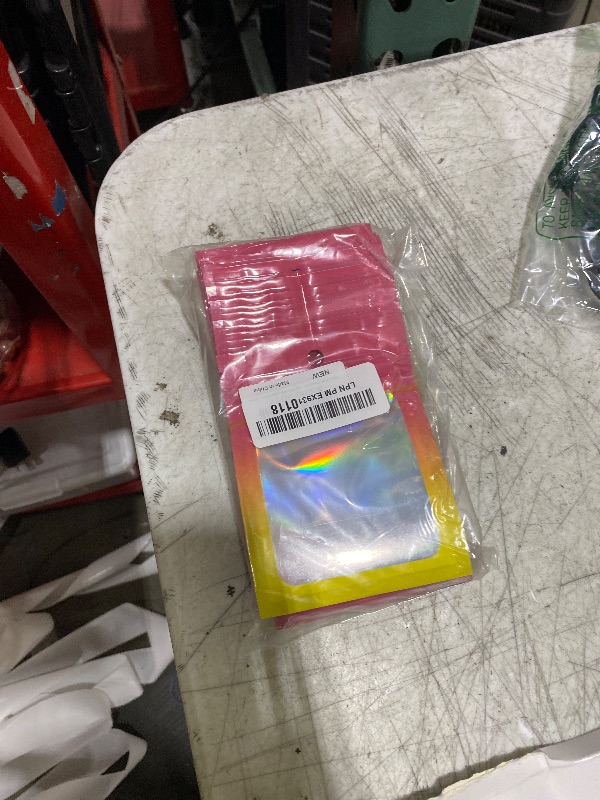Photo 1 of 100 Holographic Gradient Mylar Bags with Clear Window, Resealable Zip Pouch, Packaging Party Sample Bags (Hot Pink&Orange, 3.5x4.7 Inch)