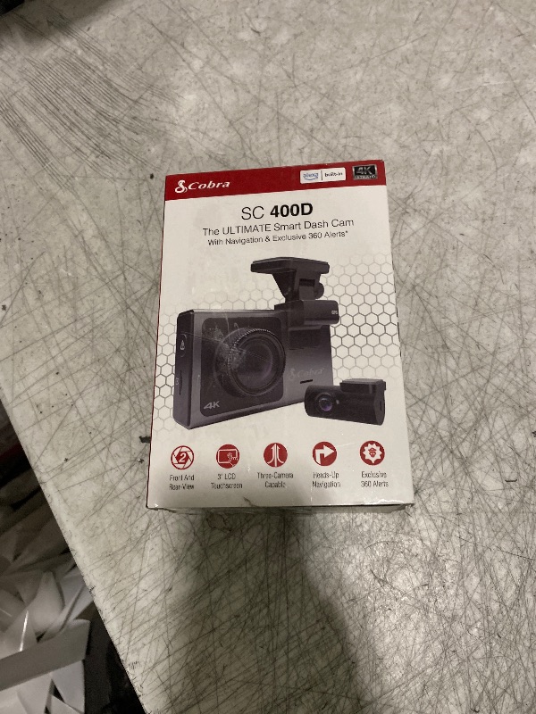 Photo 1 of Cobra Smart Dash Cam + Rear Cam (SC 400D) – UHD 4K Resolution, Alexa Built-In, 3-Camera Capable, Live Police Alerts, Emergency Mayday, Drive Smarter App, 3" Touchscreen, Wi-Fi & GPS, 32GB SD Card Incl