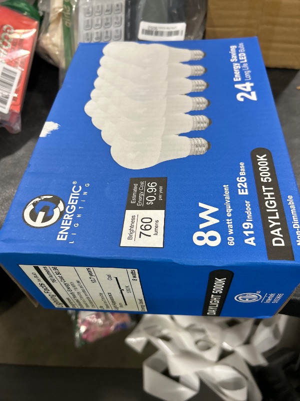 Photo 1 of Energetic 24-Pack A19 LED Light Bulb, 60 Watt Equivalent, Daylight 5000K, E26 Medium Base, Non-Dimmable LED Light Bulb, ETL Listed