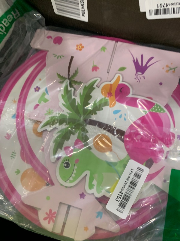Photo 1 of WERNNSAI Dinosaur Cupcake Stand - 3-Tier Pink Dinosaur Birthday Party Decorations for Girls Cardboard Dino Cupcake Holder Dessert Tower Round Serving Tray Cake Stand for Baby Shower Party Supplies