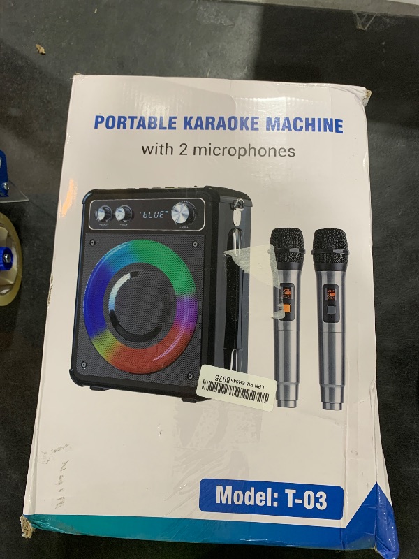 Photo 1 of VOSOCO Karaoke Machine, Portable Bluetooth Karaoke Speaker with 2 Wireless Microphones, PA System for Adults Kids with LED Lights, Supports FM/AUX/USB/TF for Home Party