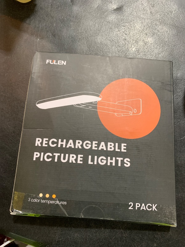 Photo 1 of FULEN Picture Lights Battery Operated, Rechargeable Picture Frame Lights for Wall, LED Cordless Wall Lights for Arts,Paintings,Gallery&Dartboard,3 Color Temperatures, Remote Control,White,2 Pack