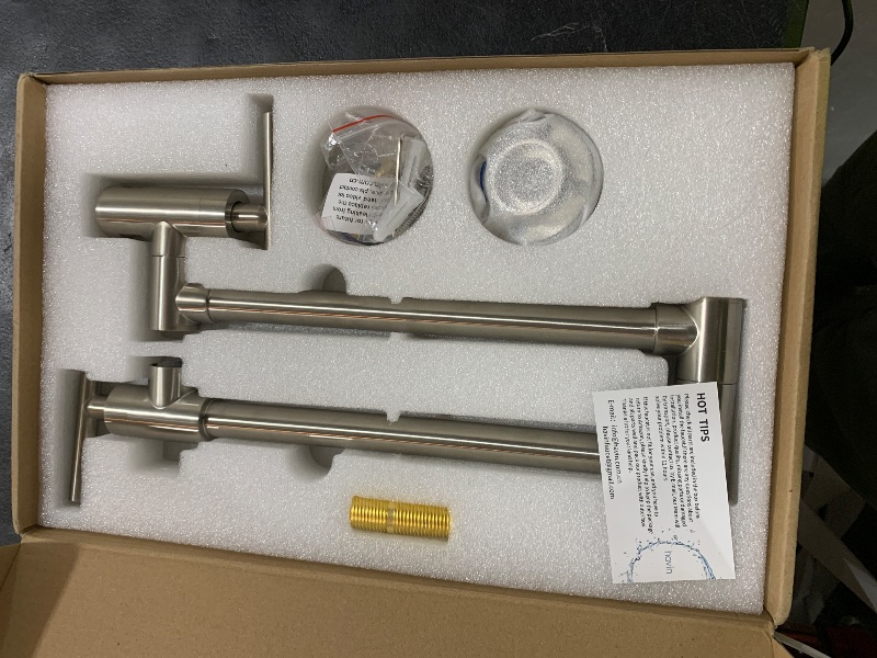 Photo 1 of Havin Upside Down Pot Filler Faucet Wall Mount,Stainless Steel Material,with Stretchable Double Joint,2 cartridges Control Water,Brushed Nickel Color