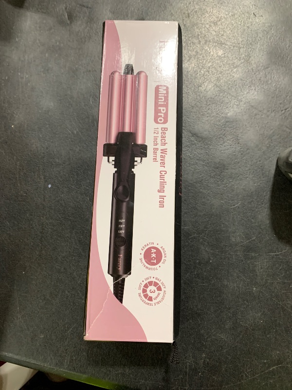 Photo 1 of FARERY Mini Hair Crimper Hair Waver 3 Temperature Adjustable, 3 Barrel Curling Iron for Short Hair, Hair Crimper for Women Beach Waves, 1/2 Inch for Tight Curls, Travel Size, Dual Voltage, Pouch Bag