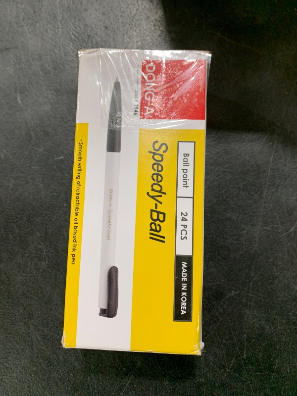 Photo 1 of Dong-a Speedy-Ball 0.5 mm Smooth Writing Retractable Oil Based Ink Ball Point Pen Dozen Box (Pack of 24) - Black