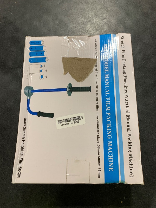 Photo 1 of VOTOER Pallet Stretch Film Packing Machine Shrink Wrap Dispenser Holder, Hand Stretch Wrapping Tool, Adjustable Height from 12-20 inch (Blue)